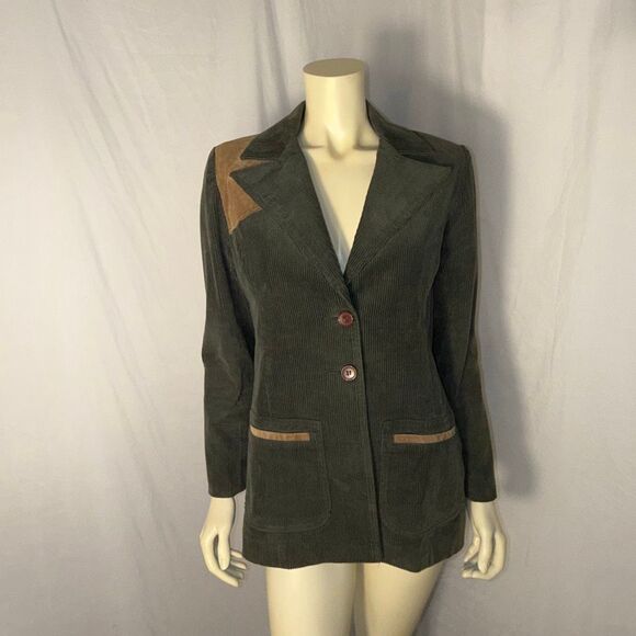 Olive Green Corduroy Sport Coat | Elbow Patches | Equestrian Academia Style | 90 - Picture 4 of 16